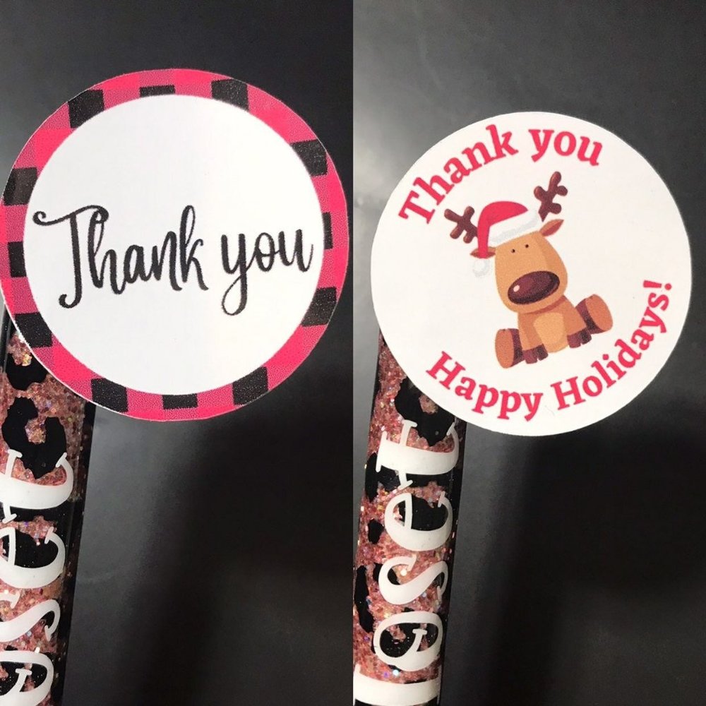 48 christmas theme thank you stickers size 1.5" glossy